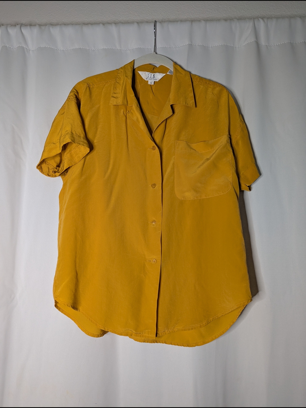 100% Silk Short-Sleeve Button-Down Shirt - Mustard
